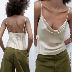 Zara Satin Effect Camisole - Size Small Taupe Grey